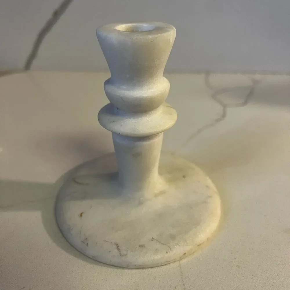 Williams Sonoma White Marble Turned Candlestick Holder